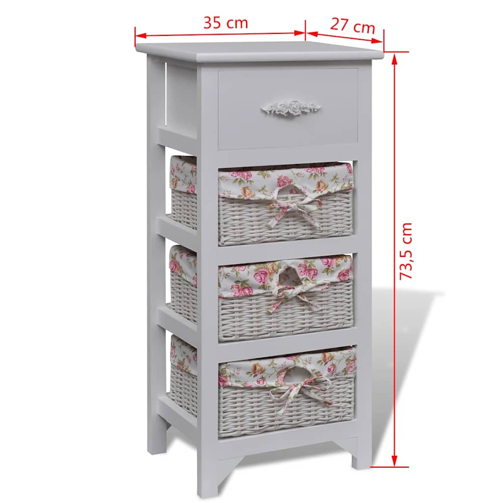Cabinet with 1 Drawer and 3 Baskets White Wood