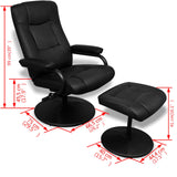 TV Armchair with Footstool Black Faux Leather - Close-Up Angle