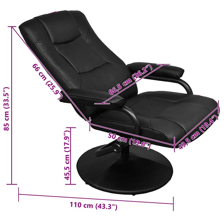 TV Armchair with Footstool Black Faux Leather