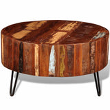 Coffee Table Solid Reclaimed Wood Round - Close-Up Angle