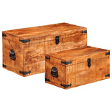 Storage Chest Set 2 Pieces Rough Mango Wood - Front View