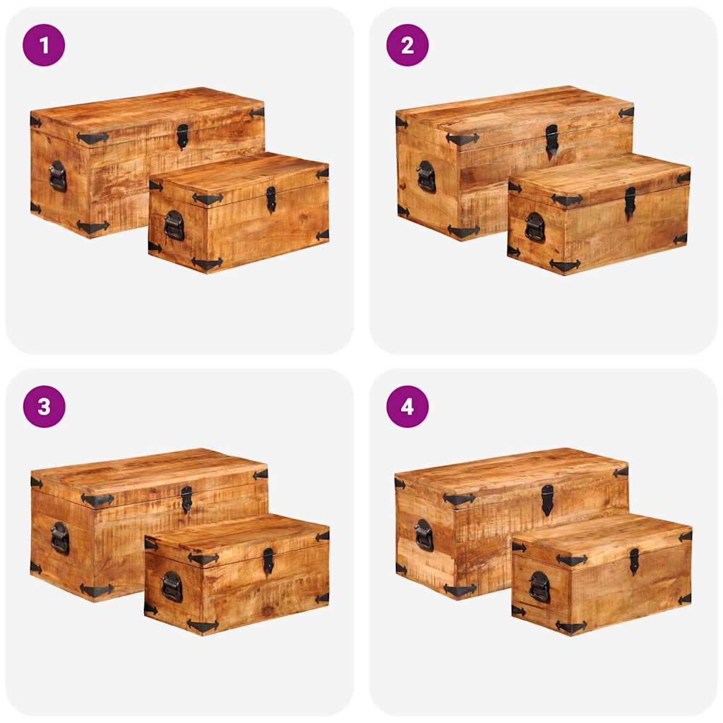 Storage Chest Set 2 Pieces Rough Mango Wood