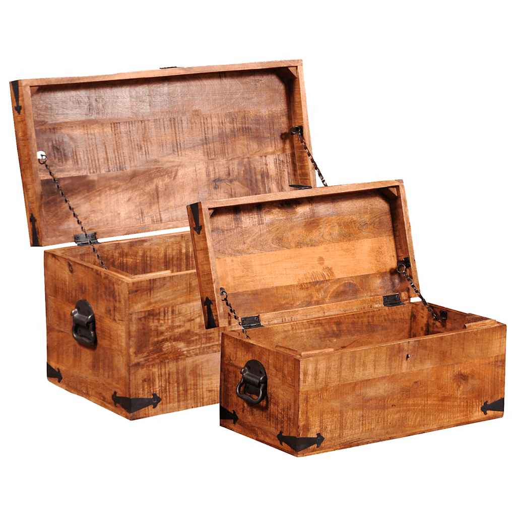 Storage Chest Set 2 Pieces Rough Mango Wood