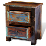 Nightstand with 2 Drawers Solid Reclaimed Wood - Close-Up Angle