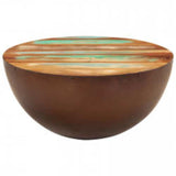 Coffee Table Bowl-shaped with Steel Base Solid Reclaimed Wood - Close-Up Angle