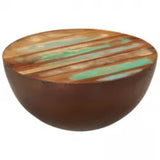 Coffee Table Bowl-shaped with Steel Base Solid Reclaimed Wood - Low Angle
