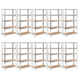 5-Layer Heavy-duty Shelves 10 pcs Silver Steel&Engineered Wood