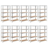 5-Layer Heavy-duty Shelves 10 pcs Silver Steel&Engineered Wood