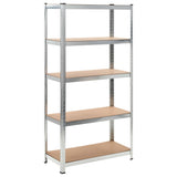 5-Layer Heavy-duty Shelves 2 pcs Silver Steel&Engineered Wood - 45-Degree Angle