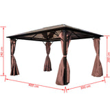 Gazebo with Curtain Brown Aluminium 400 x 300 cm - Rear View