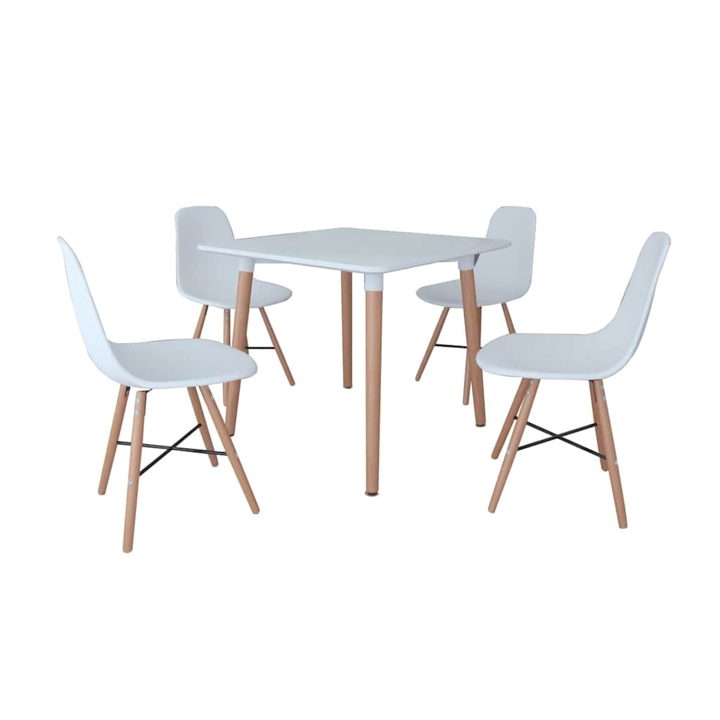White Dining Set 1 Square Table with 4 Armless Chairs