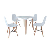 White Dining Set 1 Square Table with 4 Armless Chairs - Front View