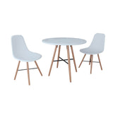 White Dining Set 1 Round Table with 2 Armless Chairs - Front View