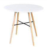 White Dining Set 1 Round Table with 2 Armless Chairs - Side View