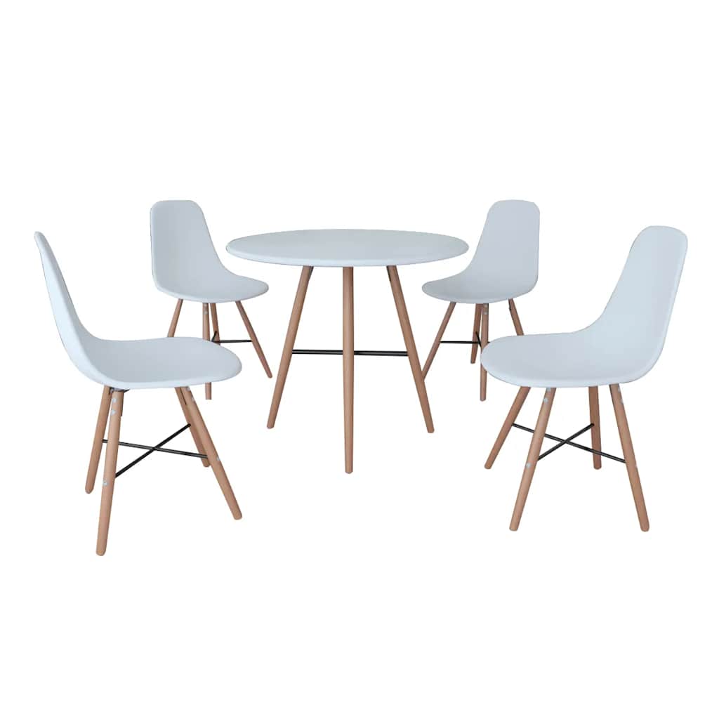 White Dining Set 1 Round Table with 4 Armless Chairs