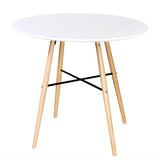 White Dining Set 1 Round Table with 4 Armless Chairs - Side View