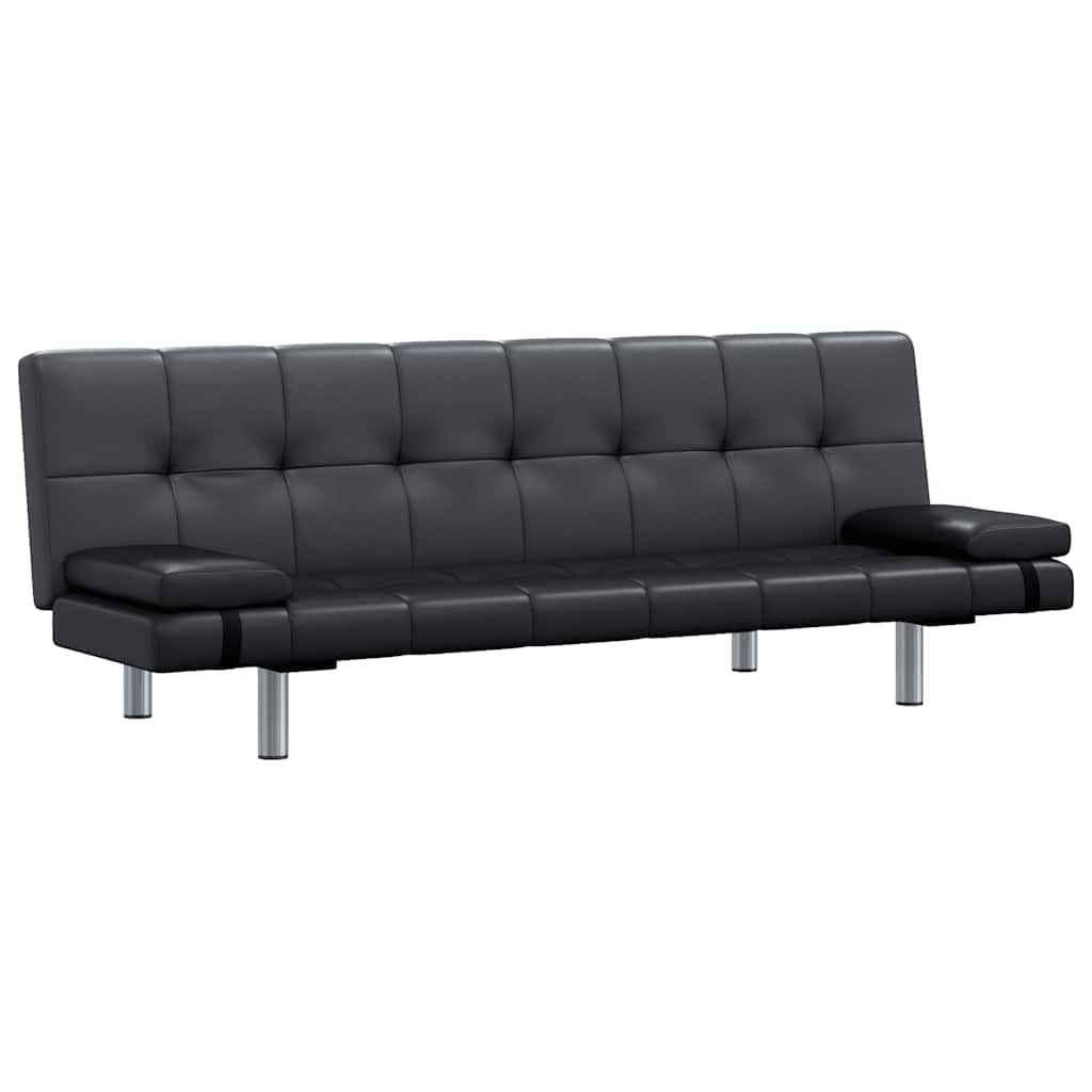 Sofa Bed with Two Pillows Artificial Leather Adjustable Black