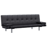 Sofa Bed with Two Pillows Artificial Leather Adjustable Black