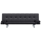 Sofa Bed with Two Pillows Artificial Leather Adjustable Black - Top-Down View