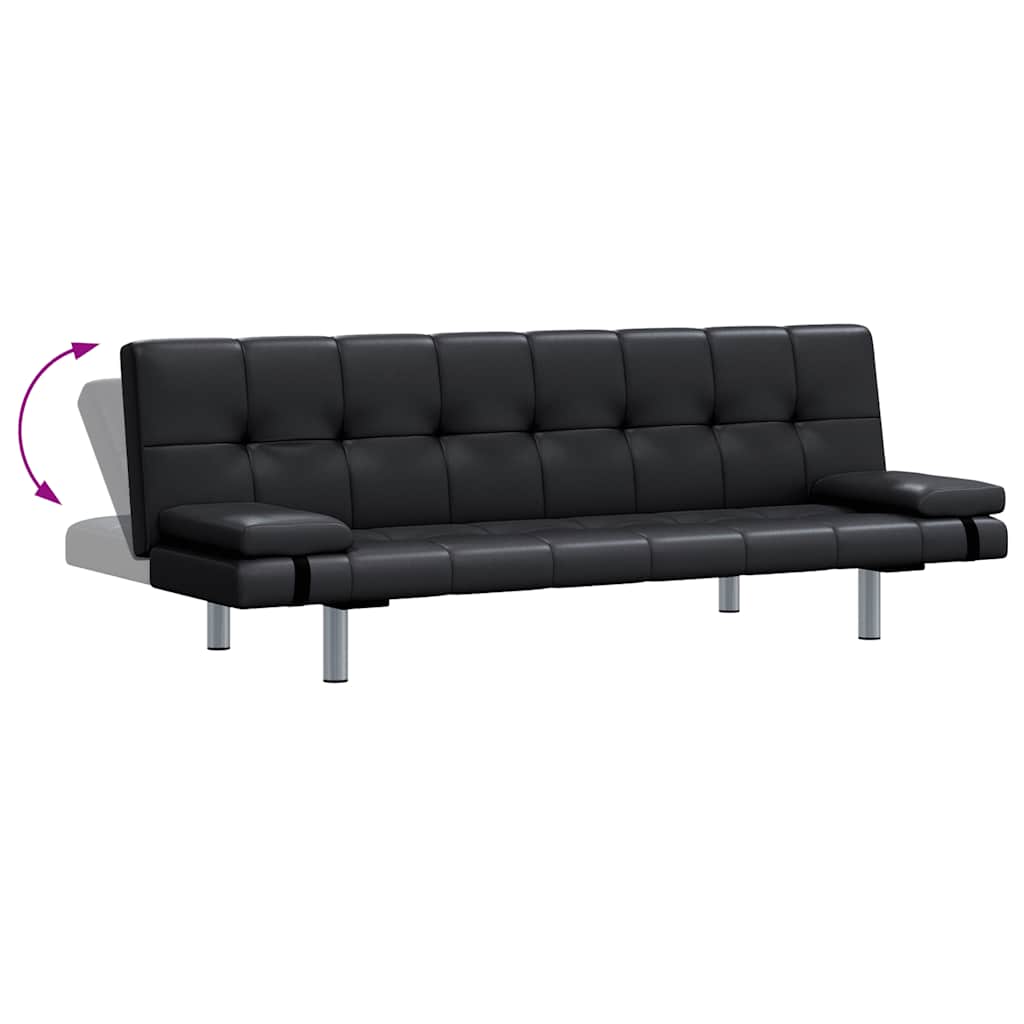 Sofa Bed with Two Pillows Artificial Leather Adjustable Black