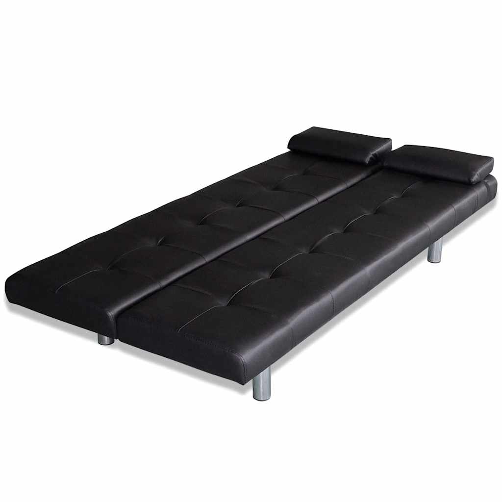 Sofa Bed with Two Pillows Artificial Leather Adjustable Black