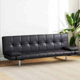 Sofa Bed with Two Pillows Artificial Leather Adjustable Black
