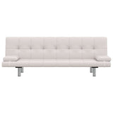 Sofa Bed with Two Pillows Artificial Leather Adjustable Cream White