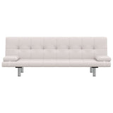 Sofa Bed with Two Pillows Artificial Leather Adjustable Cream White - Side View