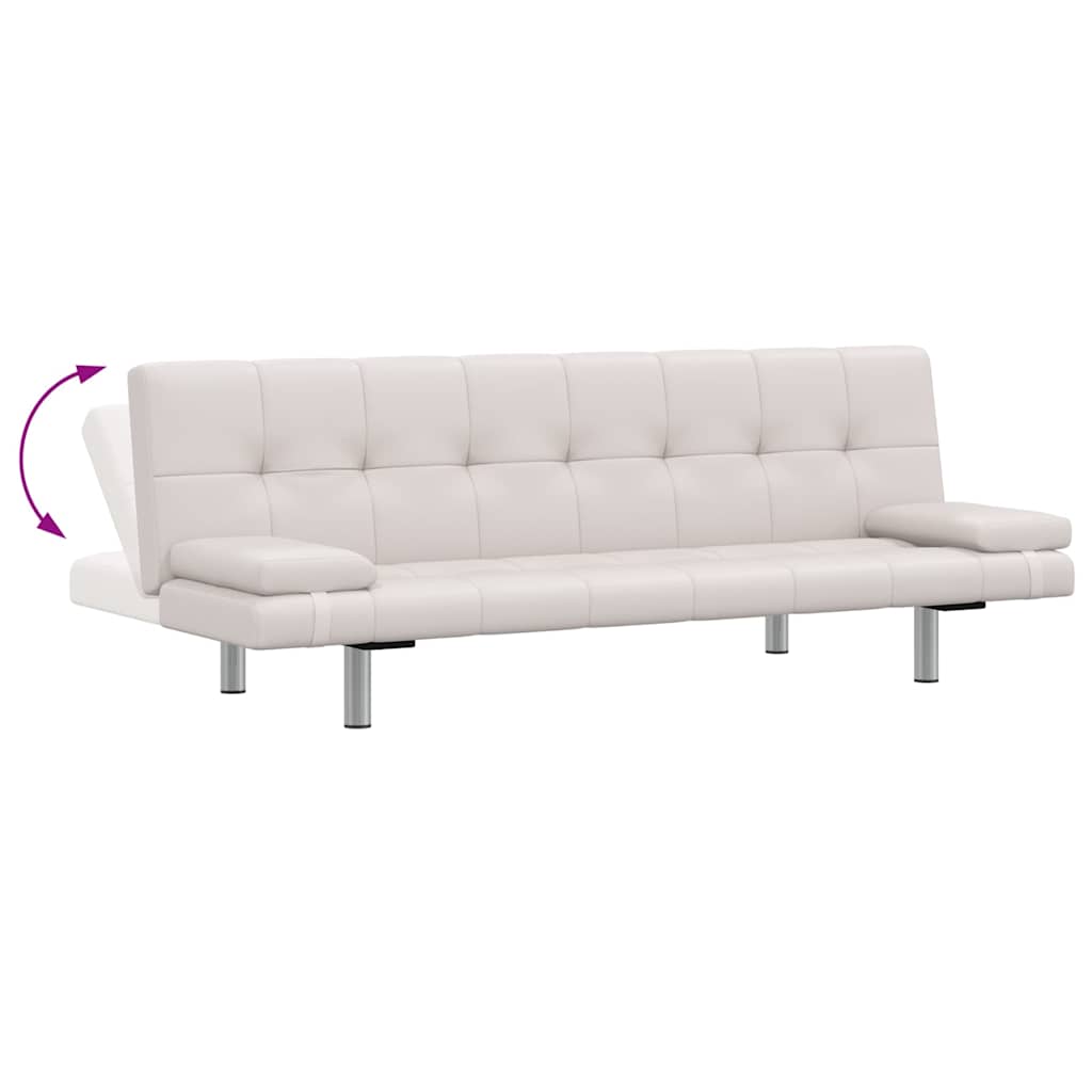 Sofa Bed with Two Pillows Artificial Leather Adjustable Cream White