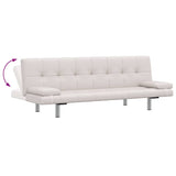 Sofa Bed with Two Pillows Artificial Leather Adjustable Cream White
