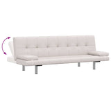 Sofa Bed with Two Pillows Artificial Leather Adjustable Cream White - Close-Up Angle