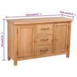 Sideboard with 3 Drawers 110x33.5x70 cm Solid Oak Wood - Close-Up Angle