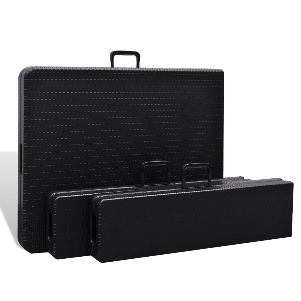 Outdoor Table with 2 Benches HDPE Black Rattan Look