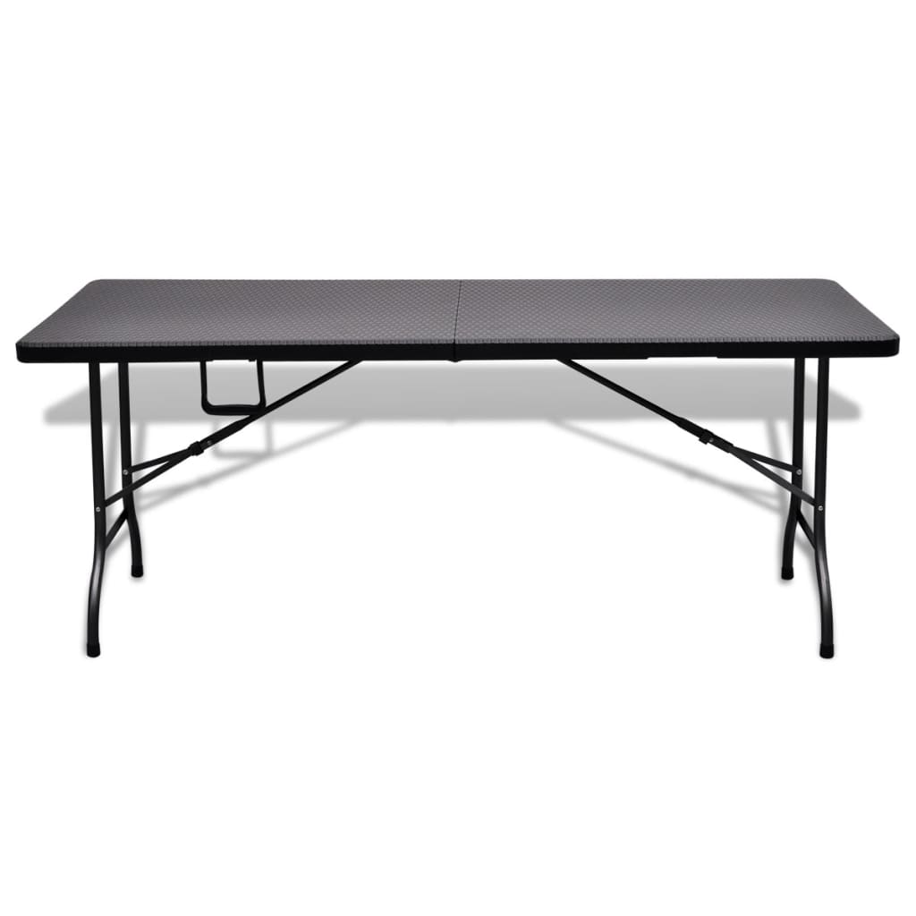 Outdoor Table with 2 Benches HDPE Black Rattan Look