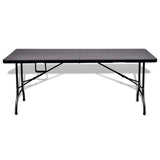 Outdoor Table with 2 Benches HDPE Black Rattan Look - Rear View