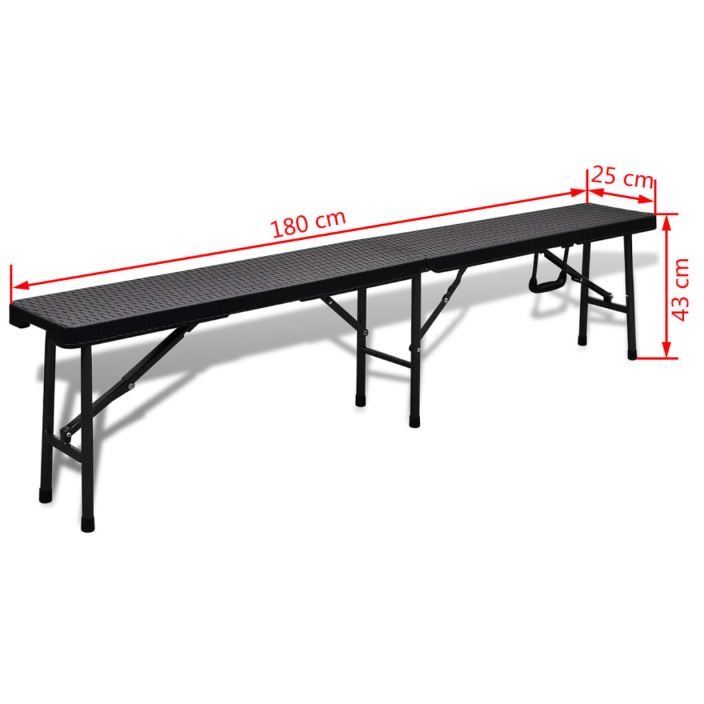 Outdoor Table with 2 Benches HDPE Black Rattan Look