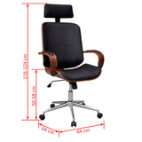 Swivel Office Chair with Headrest Bentwood Artificial Leather - 45-Degree Angle