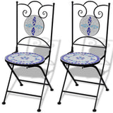 3 Piece Bistro Set Ceramic Tile Blue and White - Rear View