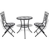 3 Piece Bistro Set Ceramic Tile Black and White - Front View