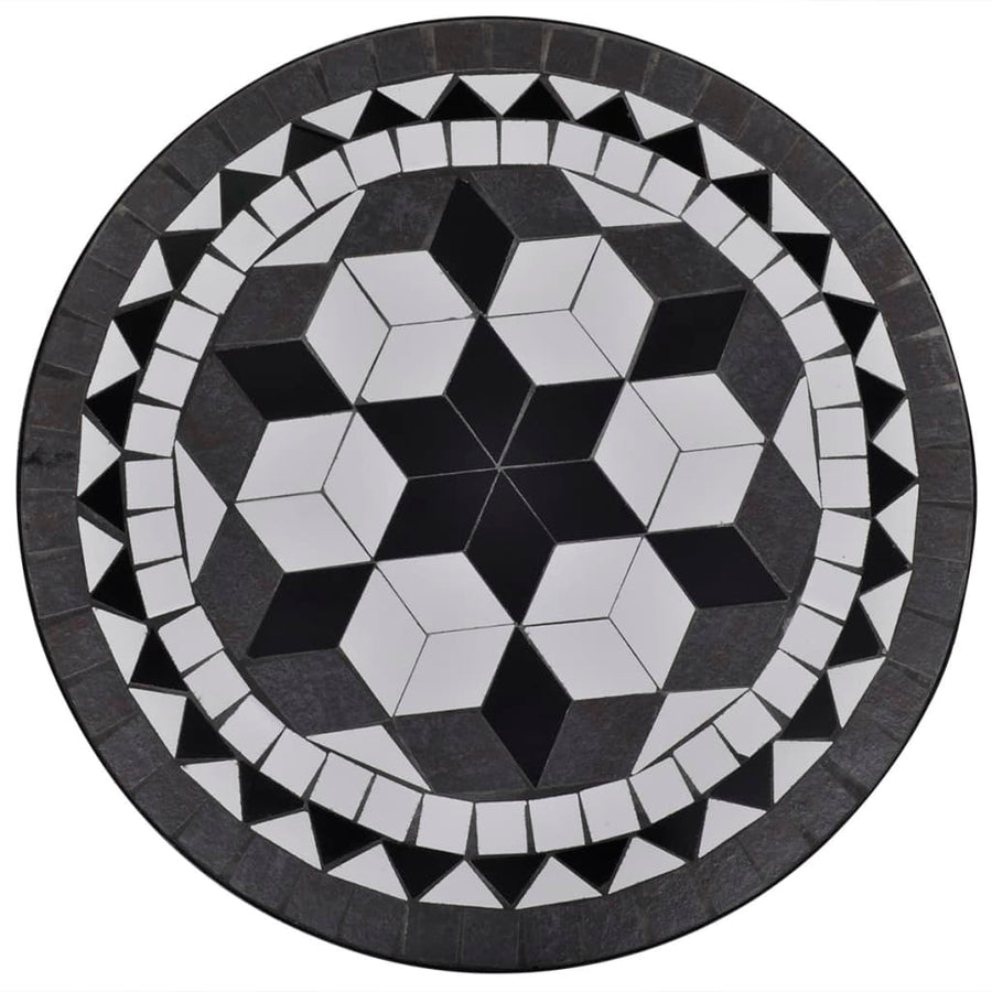 3 Piece Bistro Set Ceramic Tile Black and White