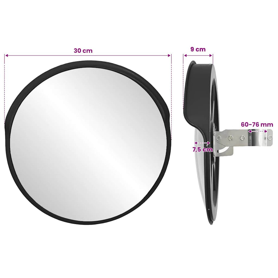 Convex Traffic Mirror PC Plastic Black 30 cm Outdoor
