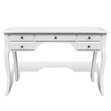 Wooden French Desk with Curved Legs and 5 Drawers - Front View
