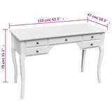 Wooden French Desk with Curved Legs and 5 Drawers - Top-Down View