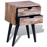 Nightstand with 2 Drawers Reclaimed Teak Wood - 45-Degree Angle