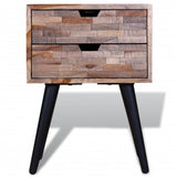Nightstand with 2 Drawers Reclaimed Teak Wood - Close-Up Angle