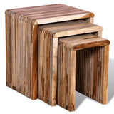 Nesting Table Set 3 Pieces Reclaimed Teak - Front View