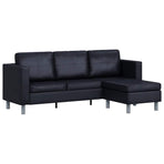 Sectional Sofa 3-Seater Artificial Leather Black