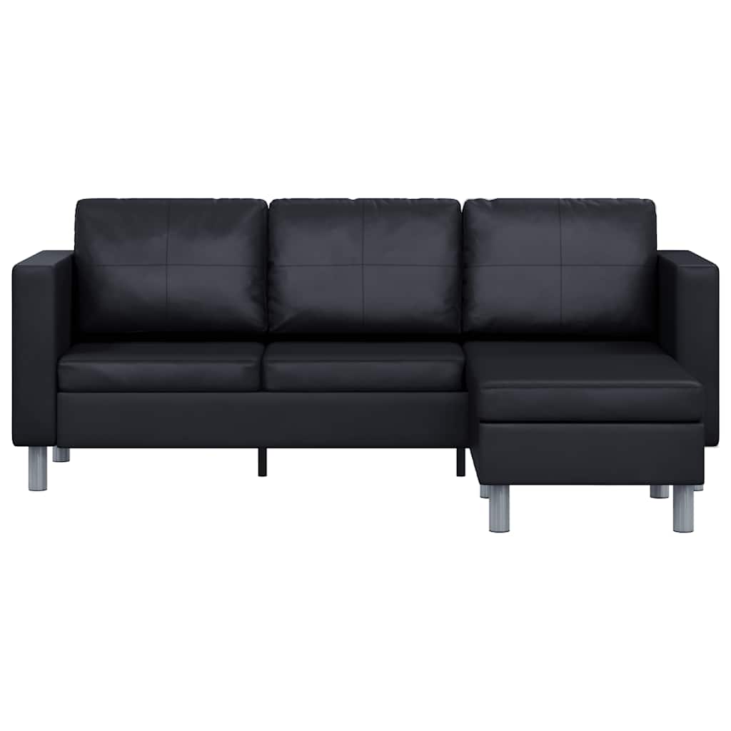 Sectional Sofa 3-Seater Artificial Leather Black