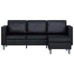 Sectional Sofa 3-Seater Artificial Leather Black