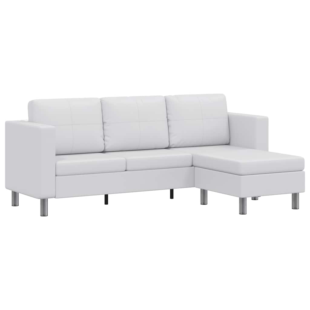 Sectional Sofa 3-Seater Artificial Leather White
